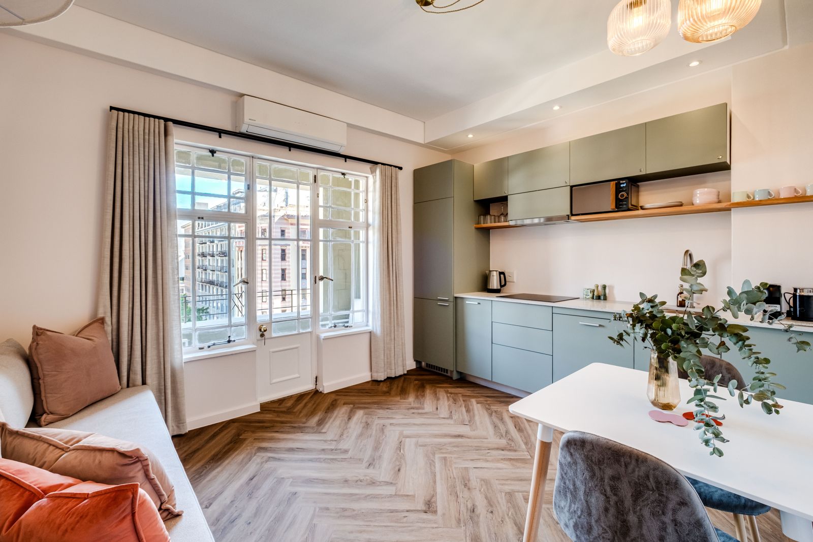 Kitchen and dining table by the window